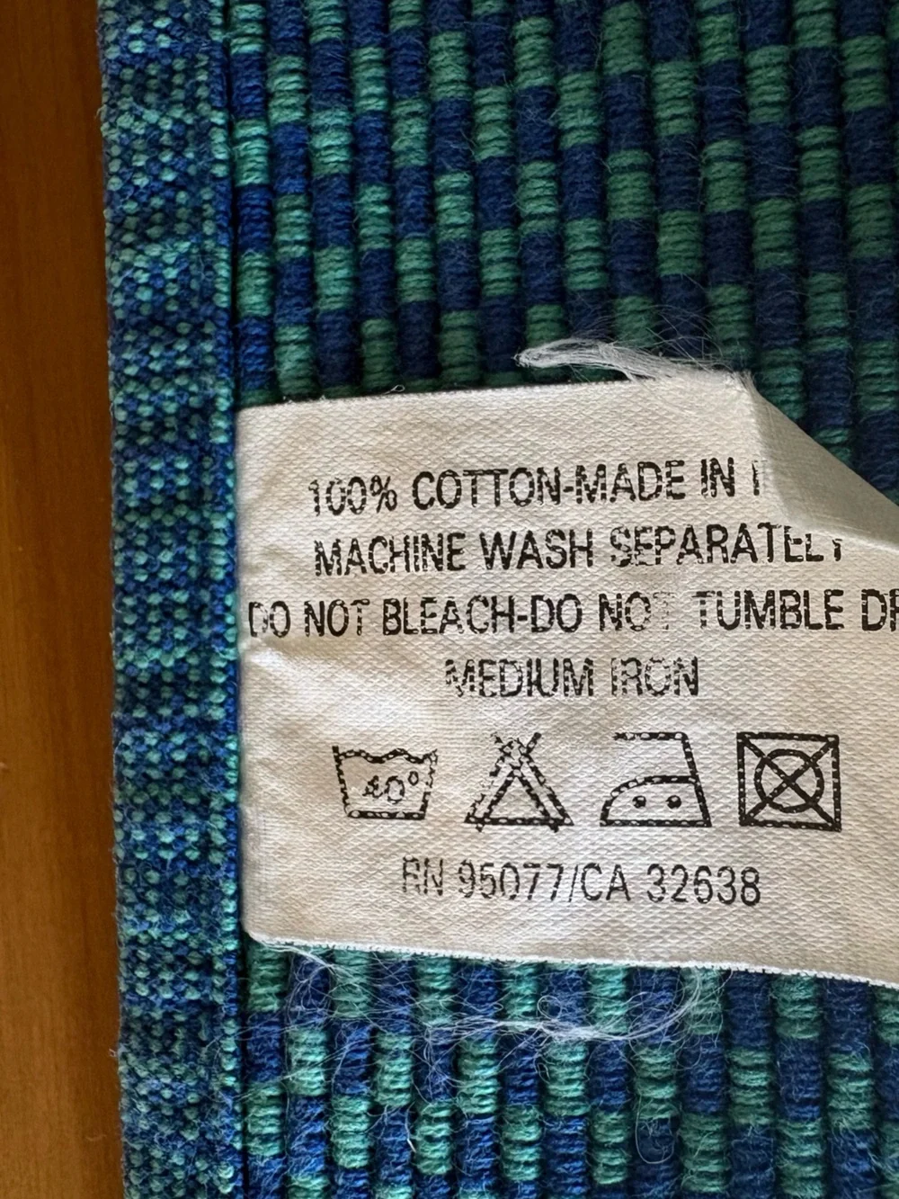 Crate & Barrel Cotton Place Mats Interlocking Blue & Green Set of 2
